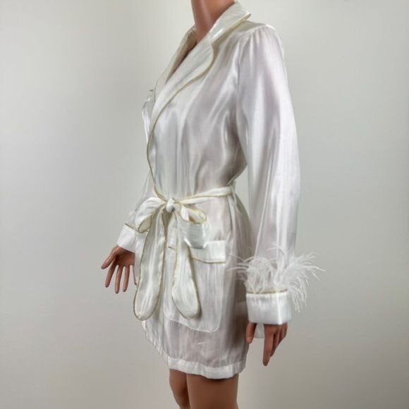 La’ Ros Gold Thread Feather Accent Sleeves Sleep Bath Robe Dressing Gown Small - Picture 3 of 14